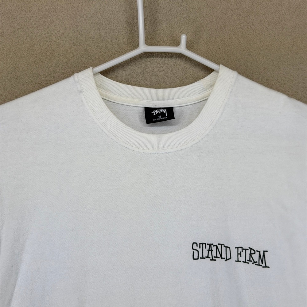 Stussy White "End Racism Now" Cropped T Shirt Graphic Tee Size Medium - Picture 2 of 12